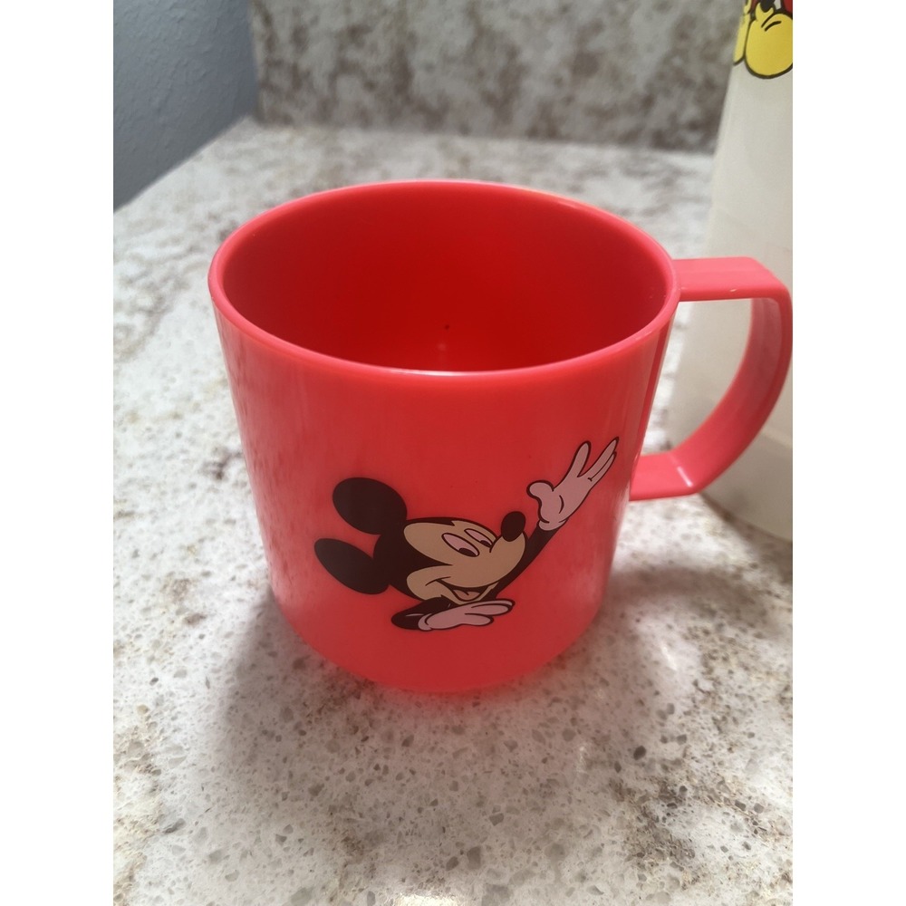 Vintage Disney Mickey Mouse Plastic Cups Set‎ 2 Red & Frosted with Graphics - Picture 3 of 6